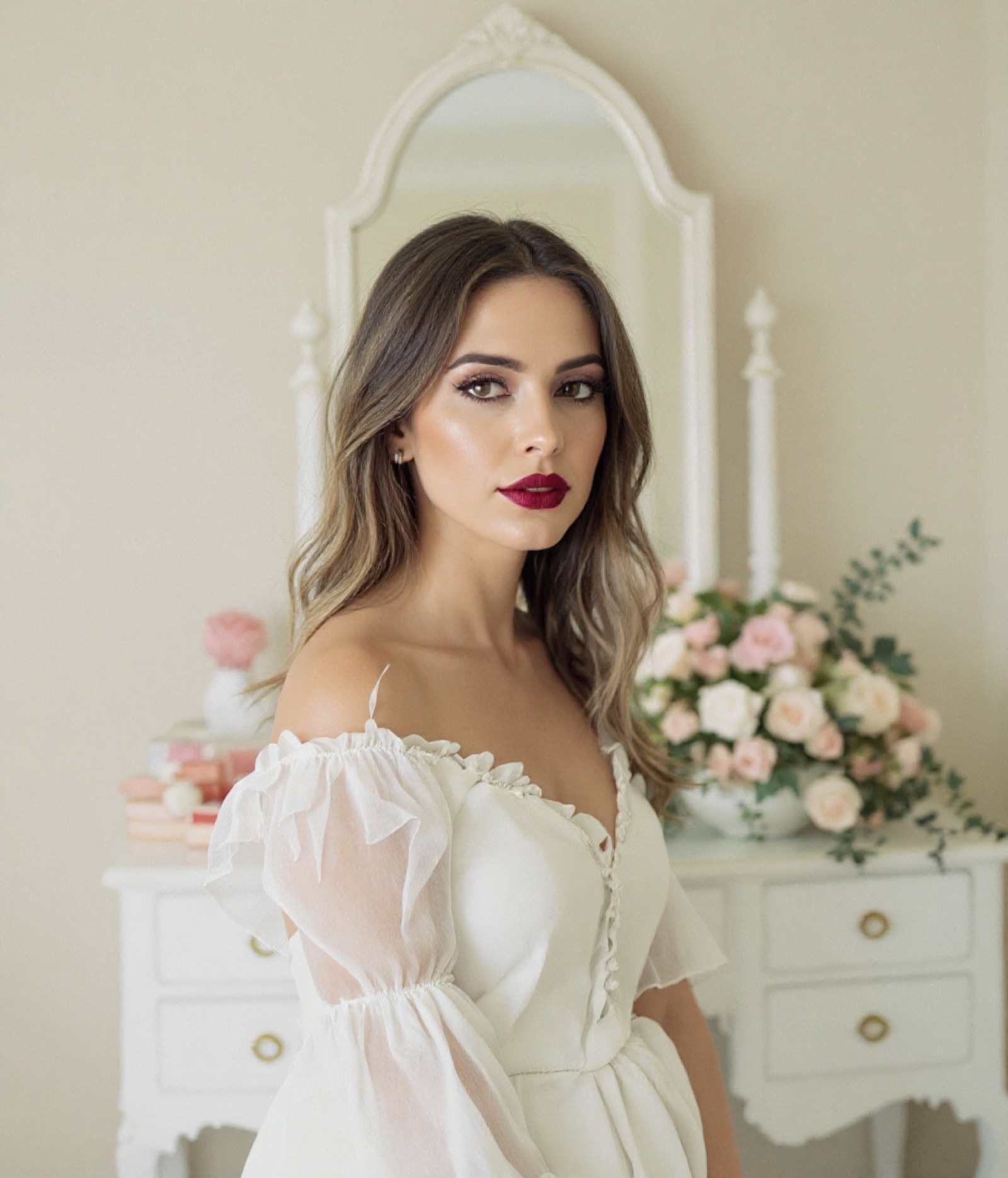 The same woman with smoky eyes and a berry lip for an event (sample result)