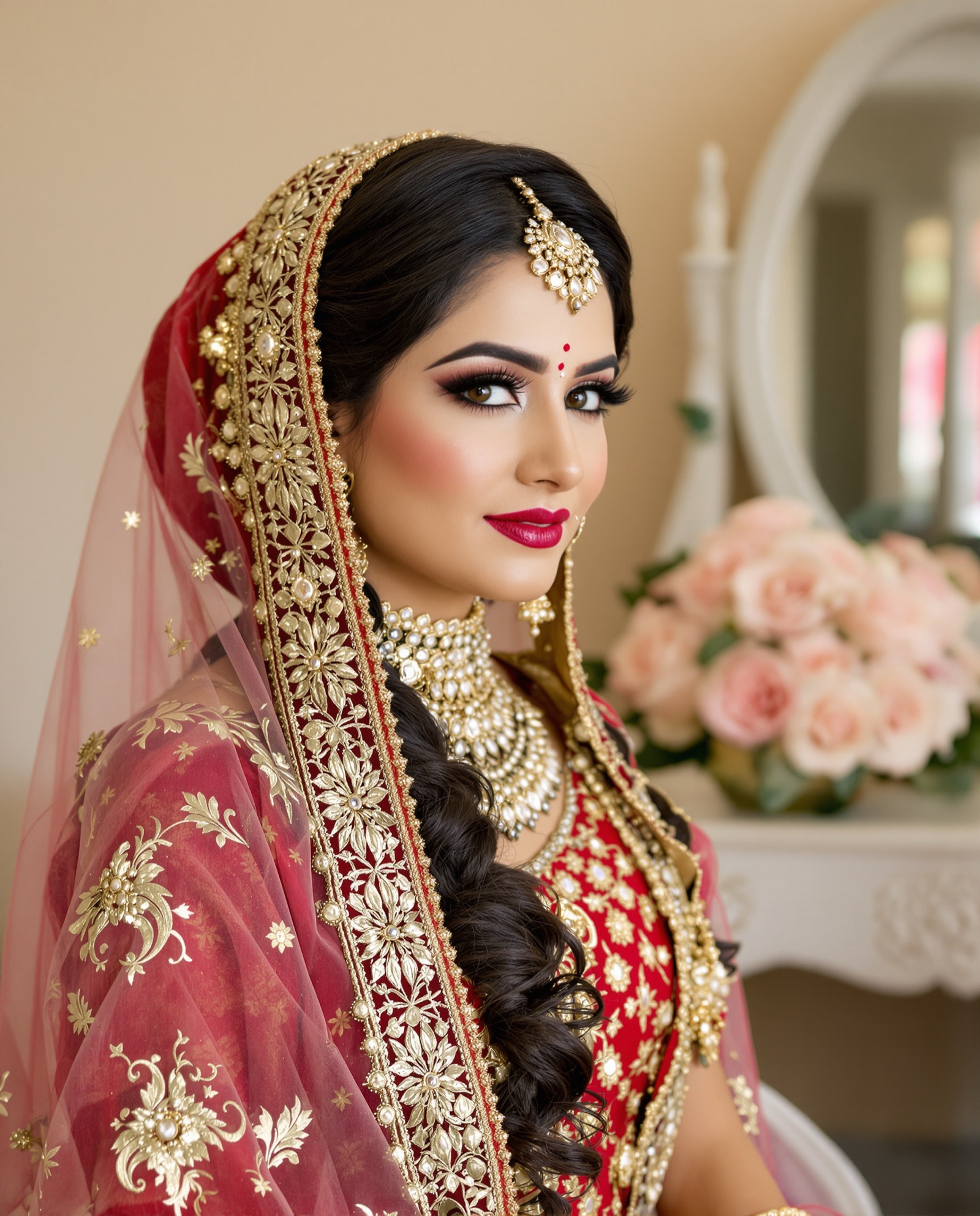 Bridal makeup, red and gold
