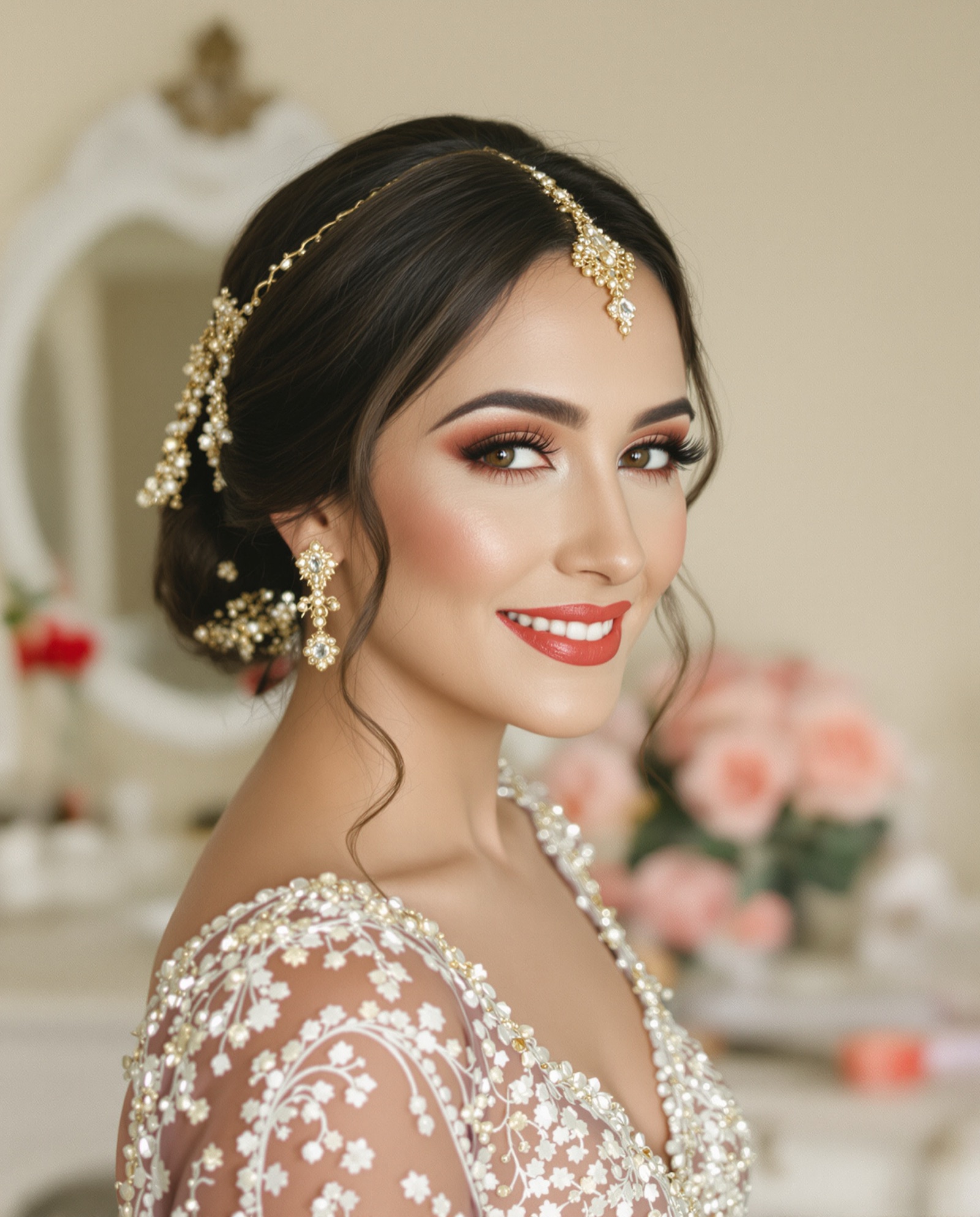 Bridal makeup, red and gold