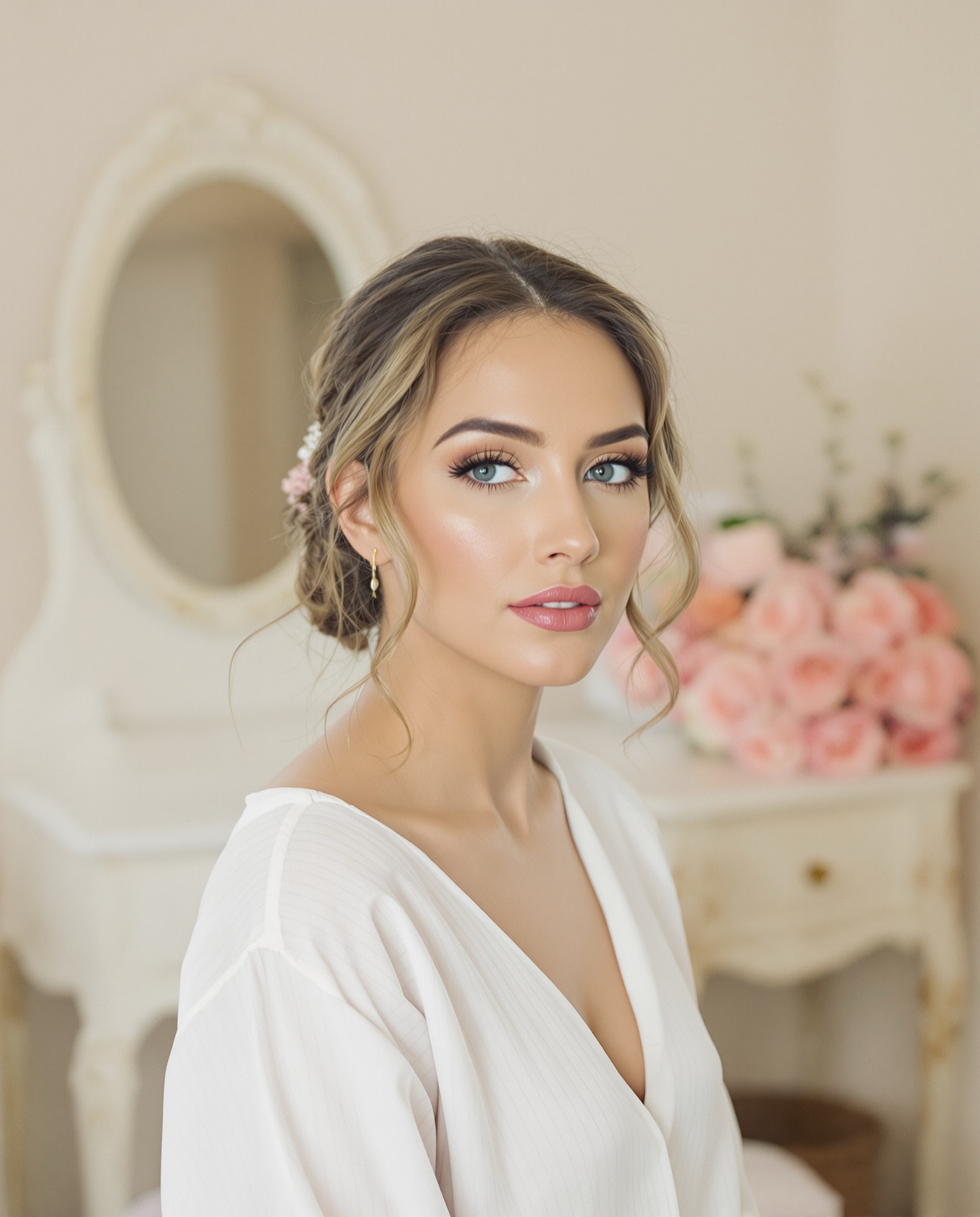 Soft glam, pink lip and defined lashes