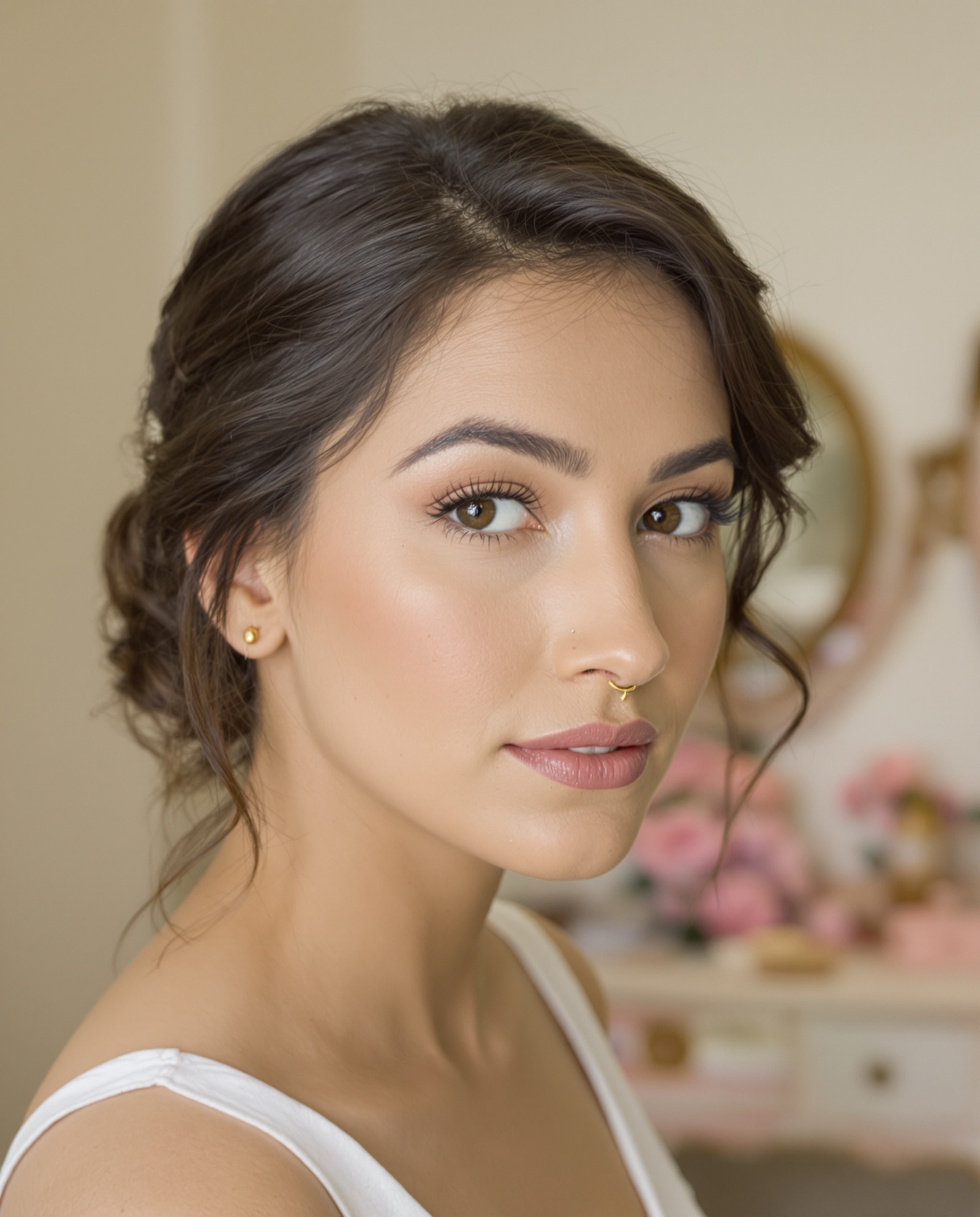 Bridal makeup with a nose ring