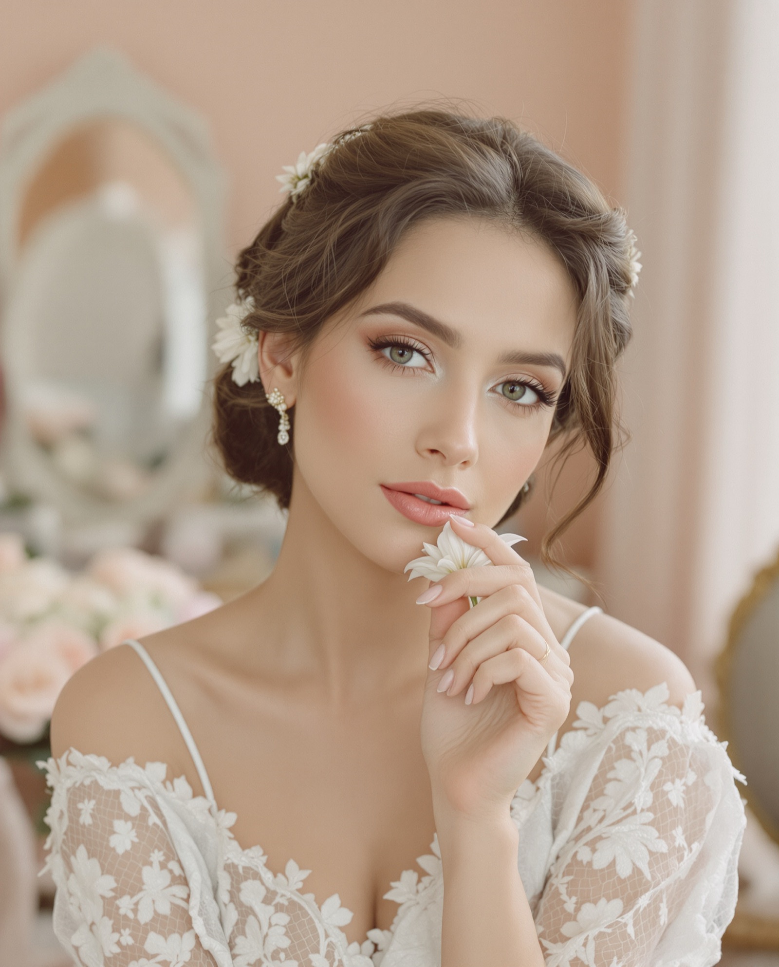 A romantic look with a flower