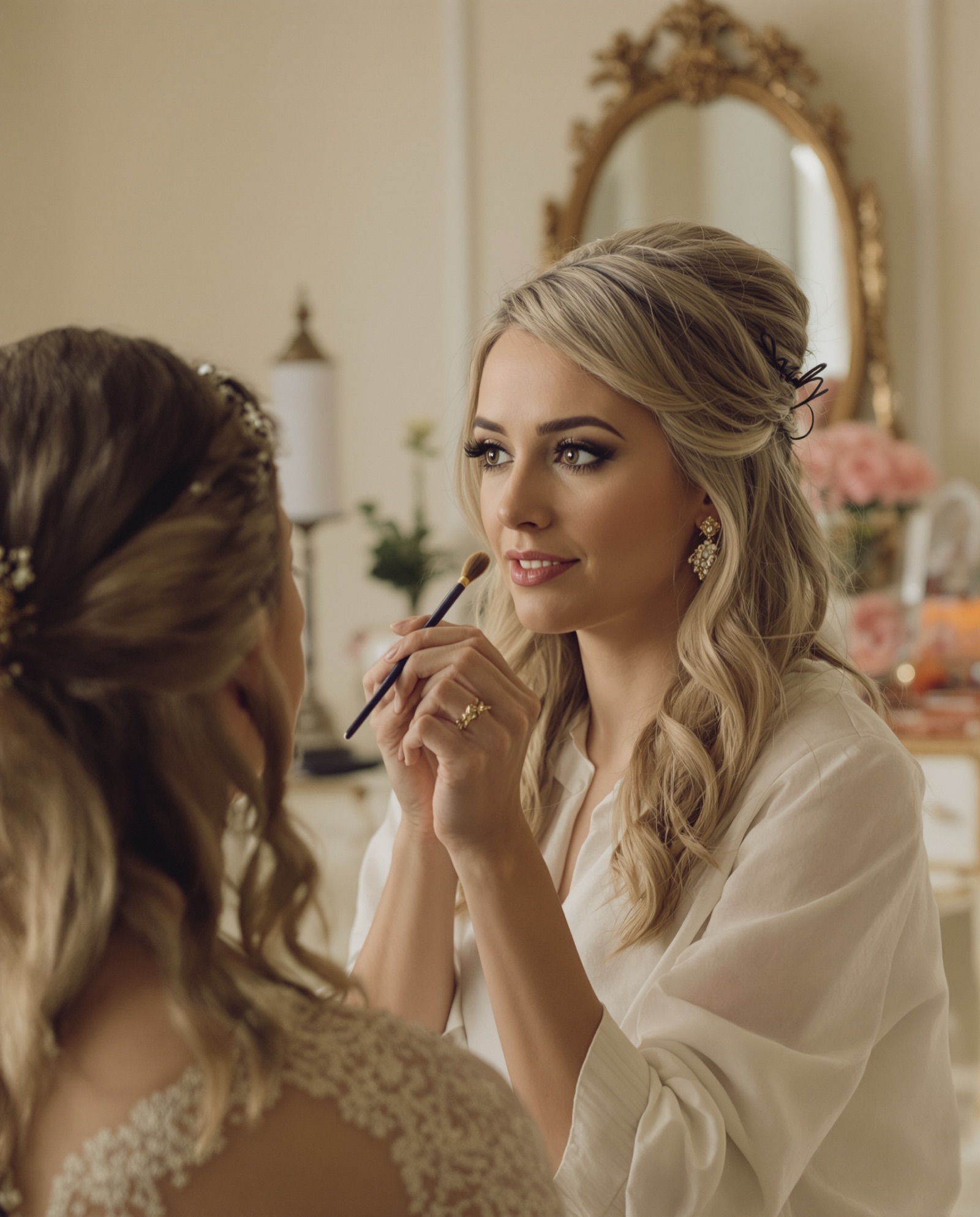 Camille Rey applying a client's makeup