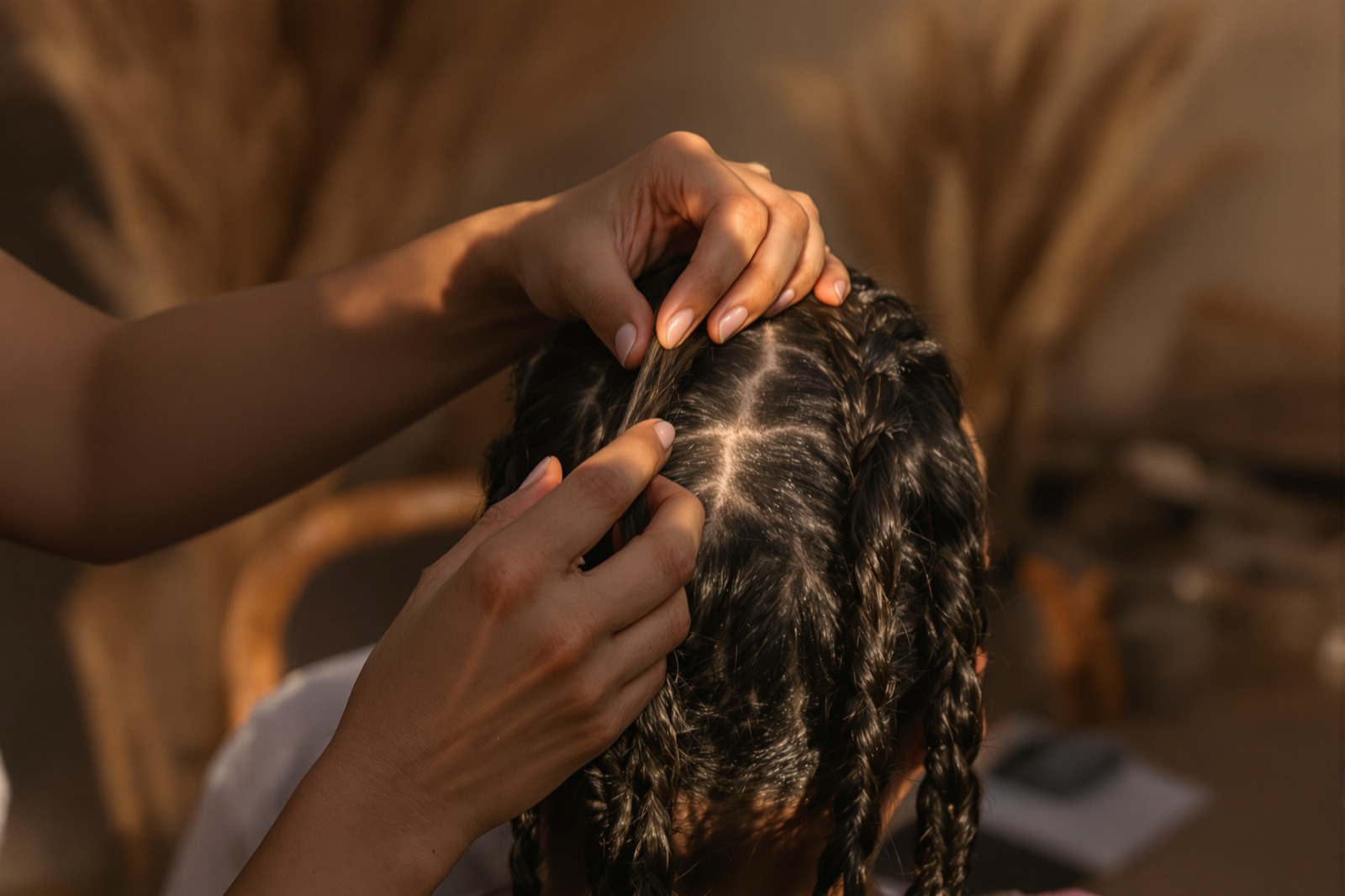 Braiding in progress, section by section