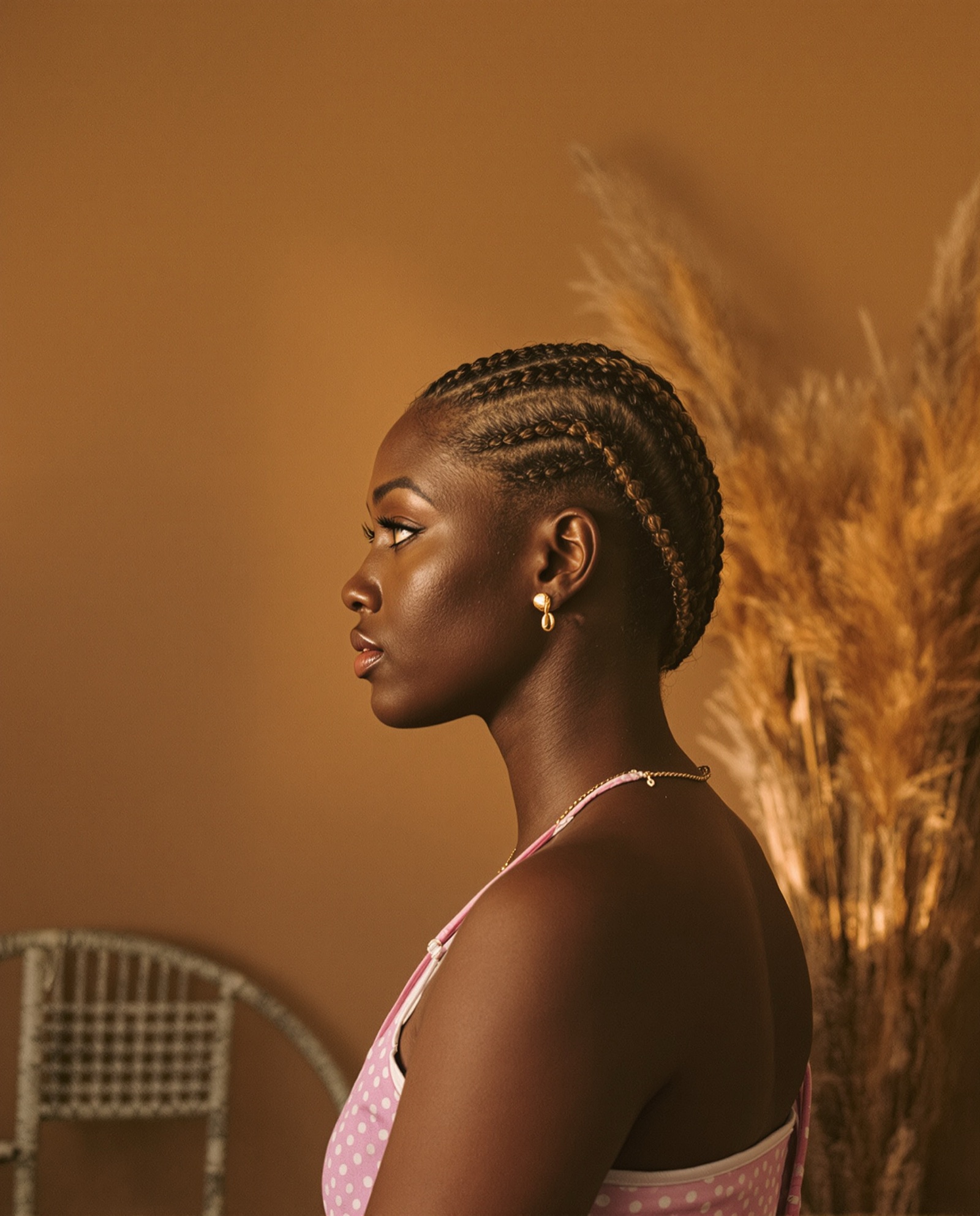 Medium box braids, in profile