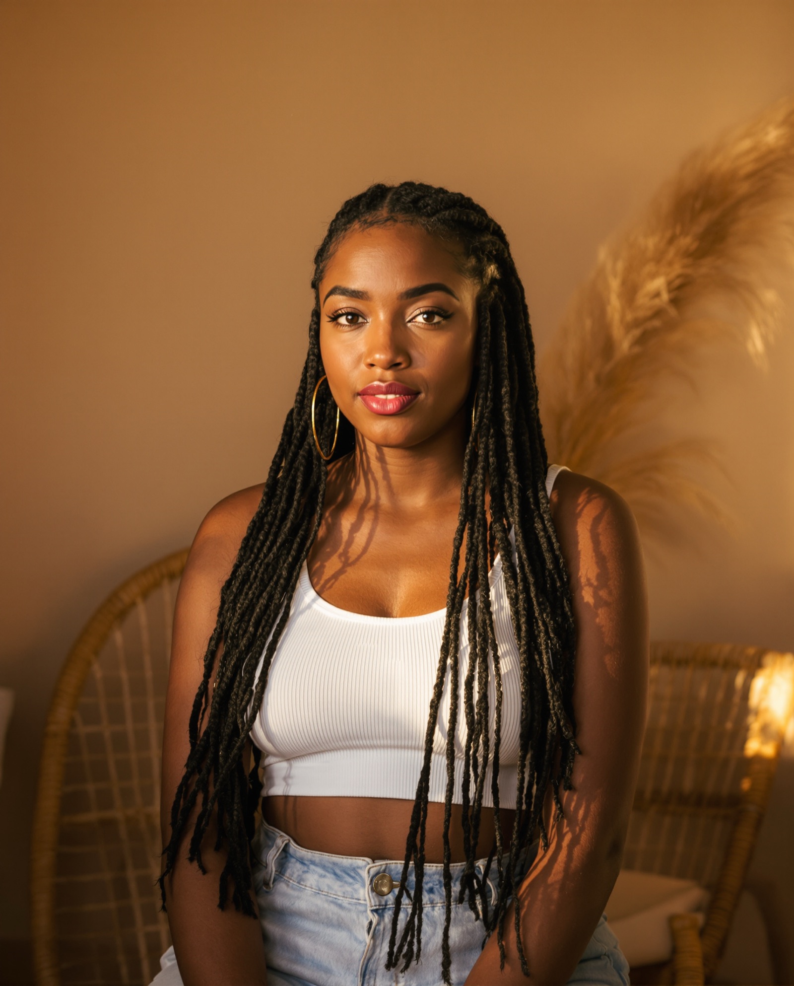 Long faux locs, full style, worn down