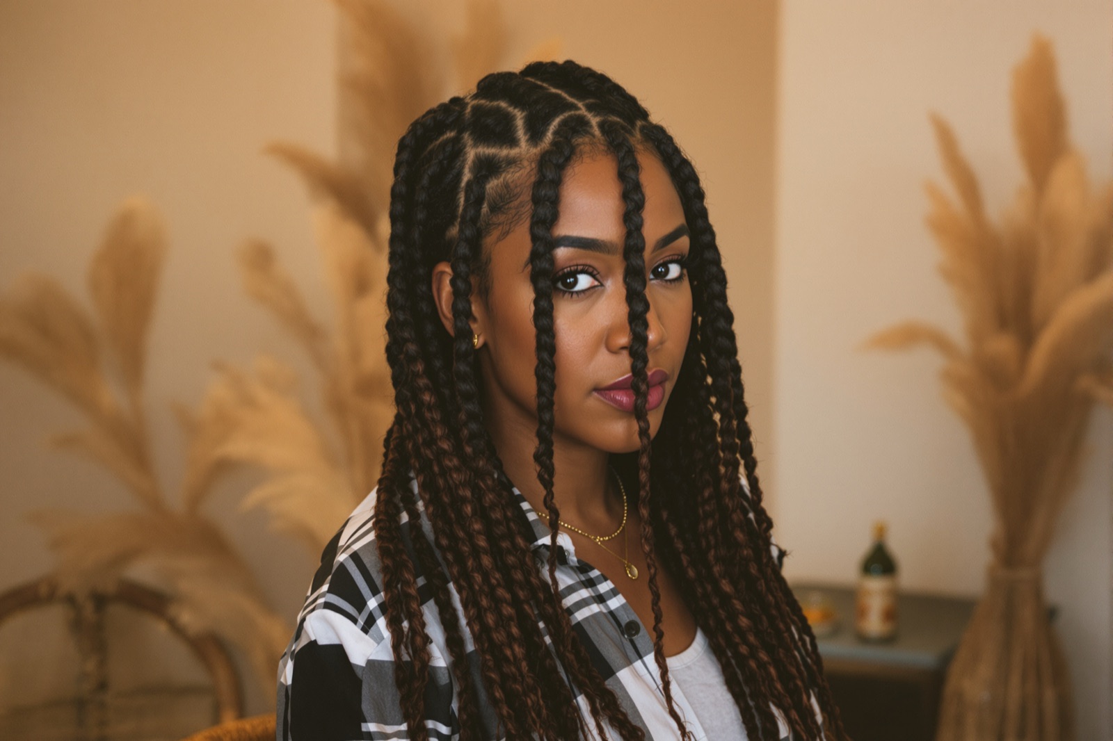 Two-strand twists, close detail of the parting