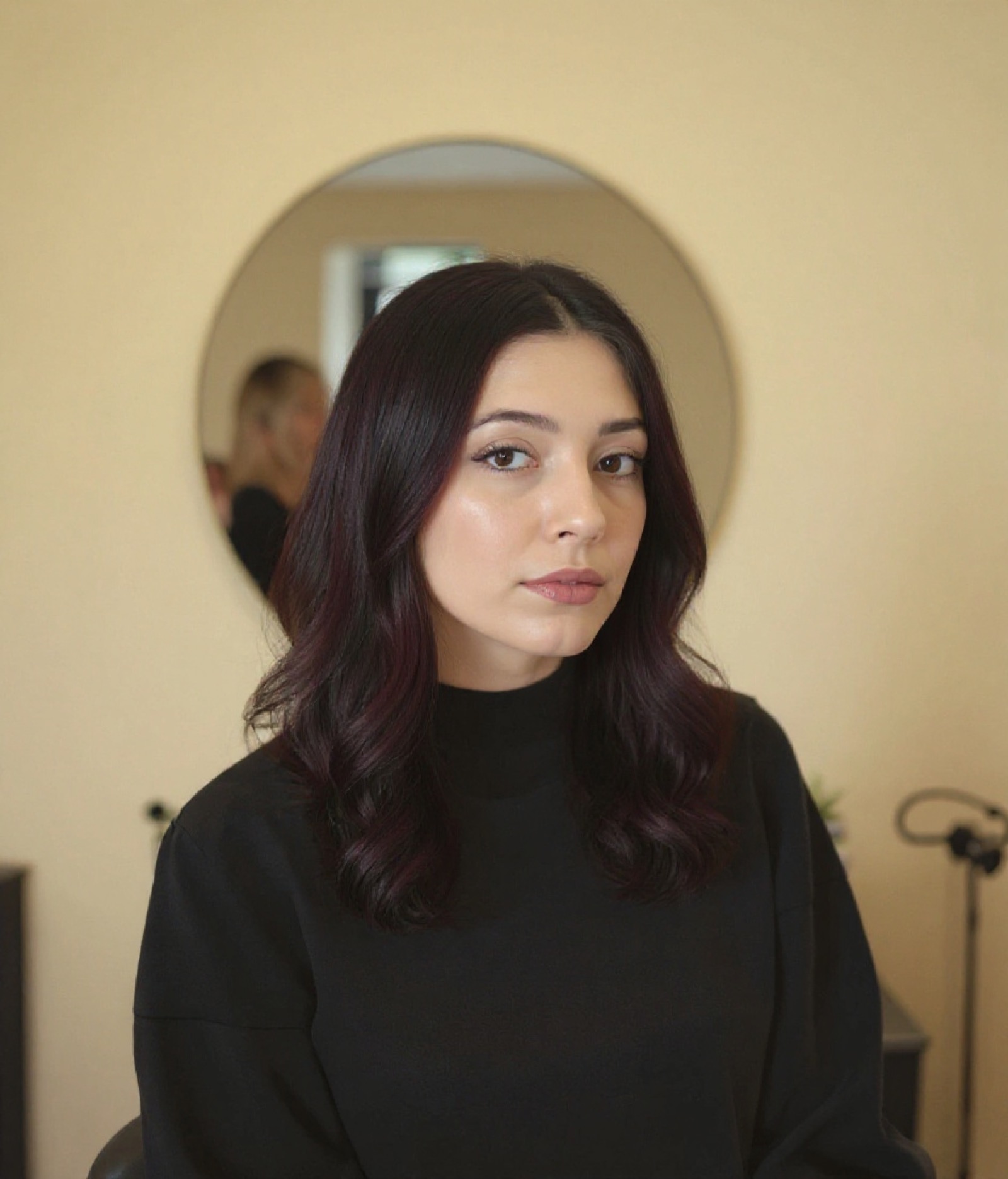 Dark, one-tone box color before a blonde balayage (sample result)