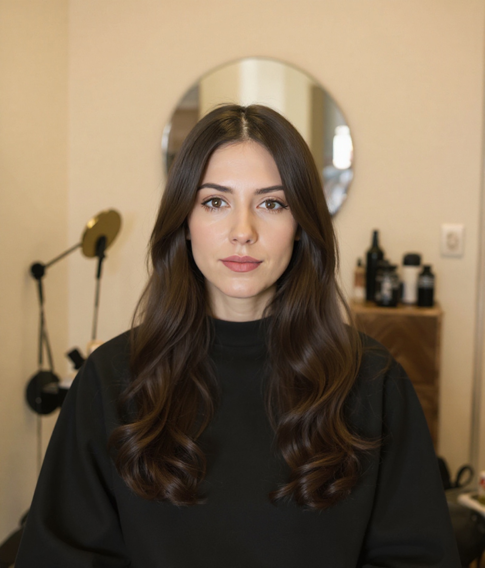 Long, full hair to the mid-back after hand-tied extensions (sample result)
