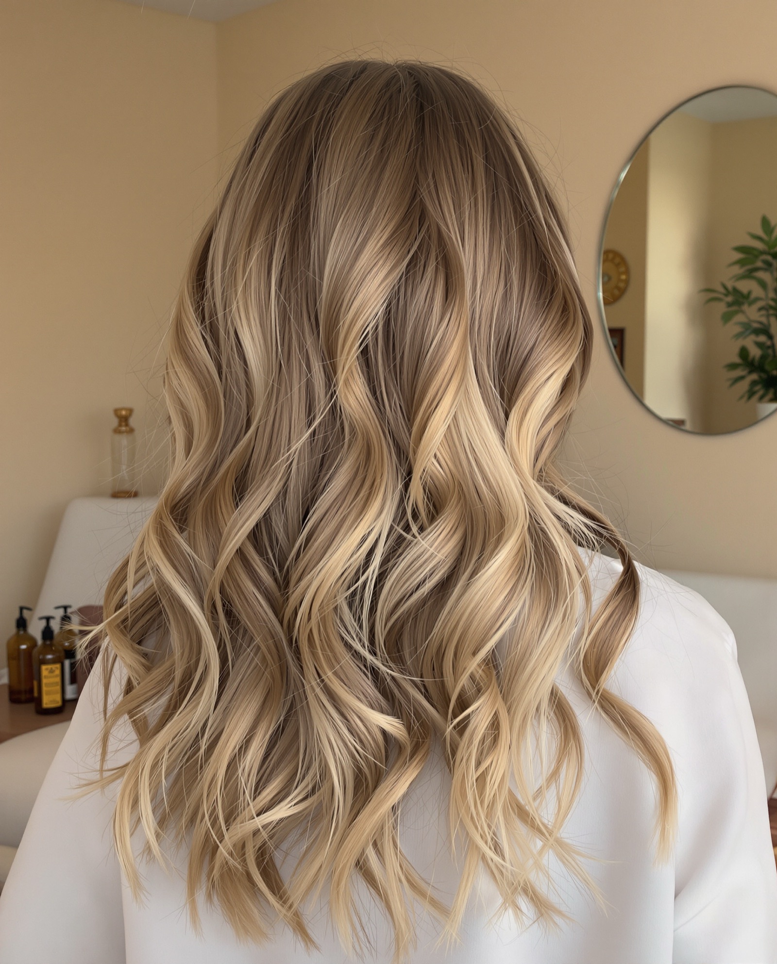 Close detail of caramel balayage waves