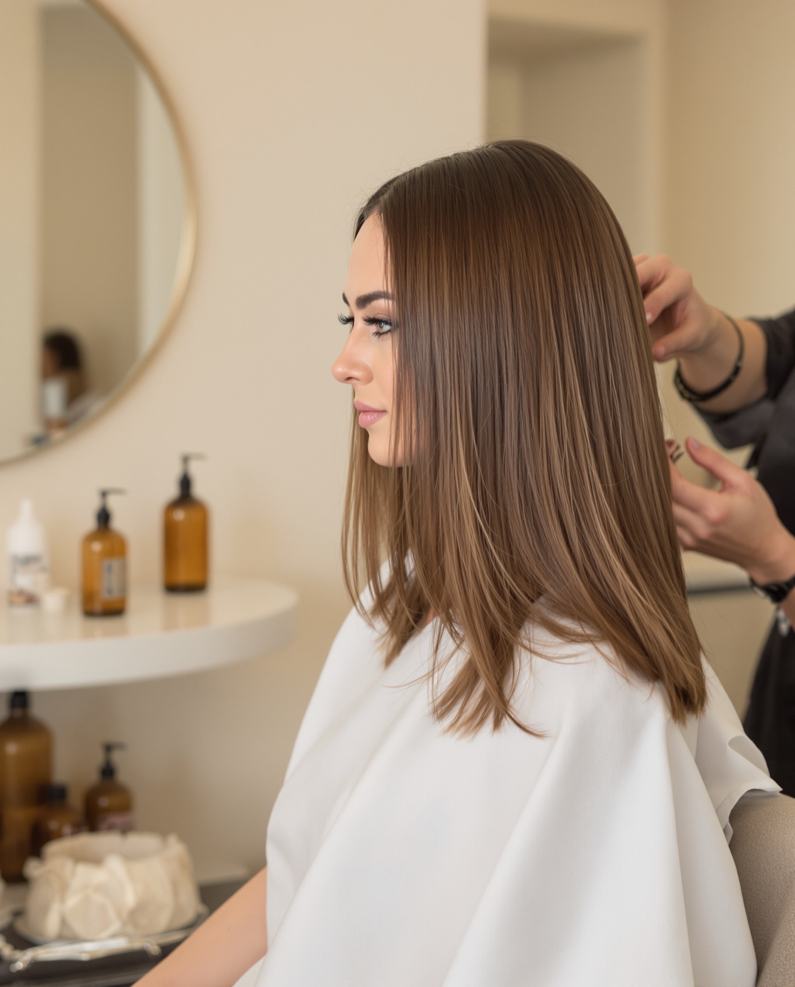 A finished blow-dry styled in the studio chair