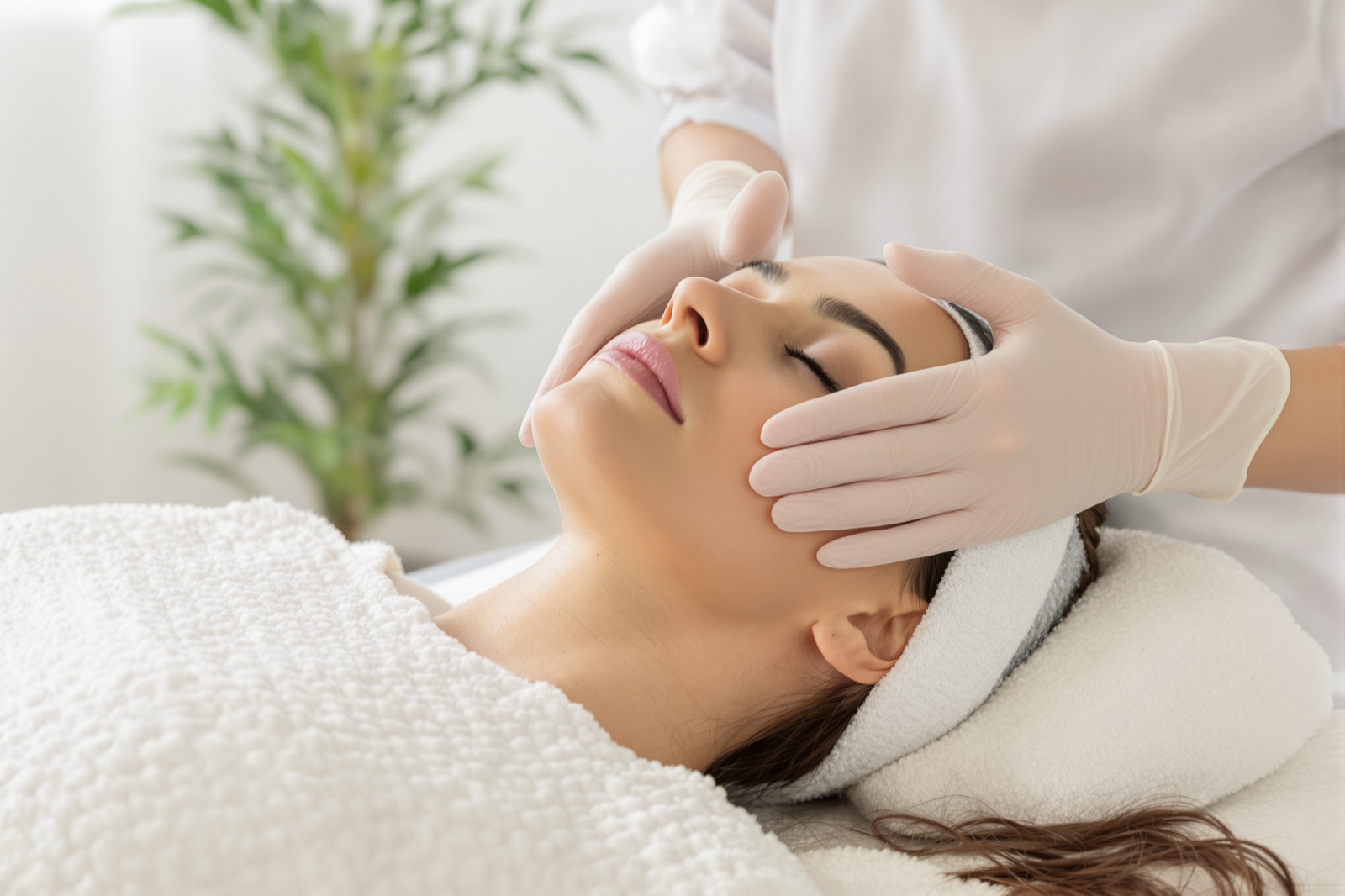A client having a facial at her first visit