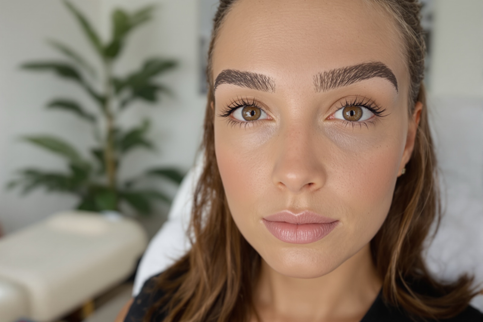 Laminated brows, brushed up and set