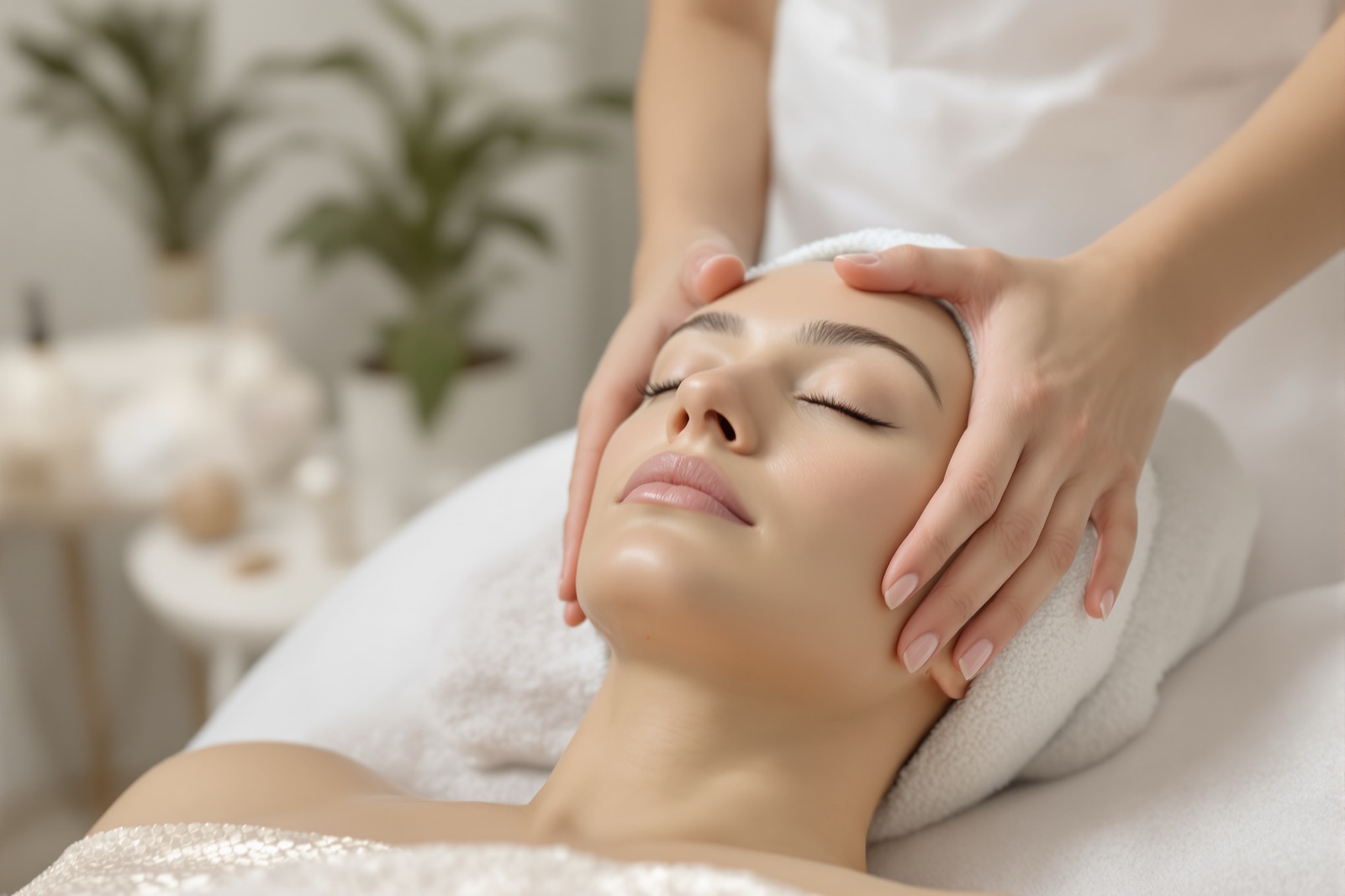 A client having a facial treatment at the studio