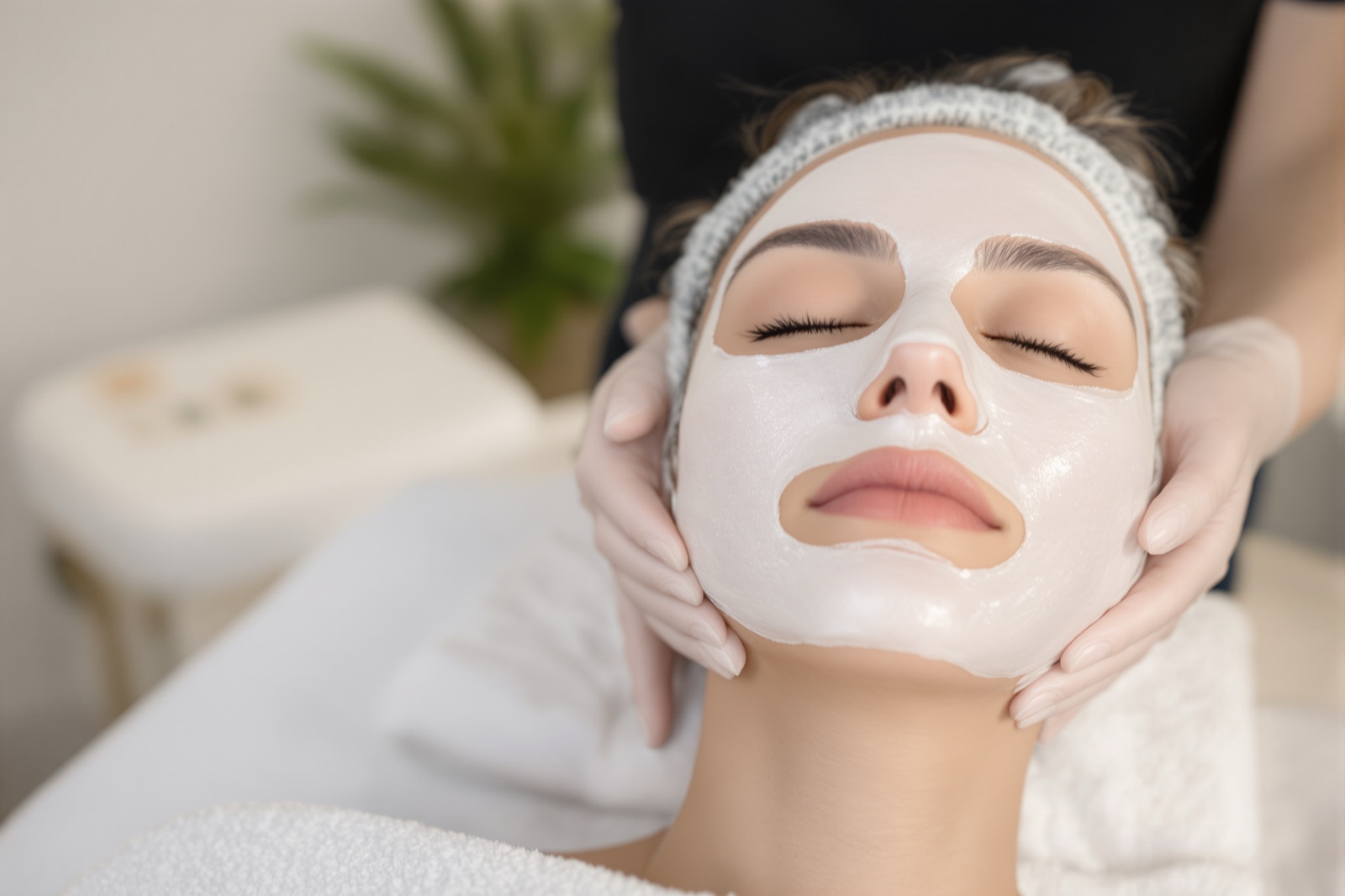 A hydrating mask during a facial